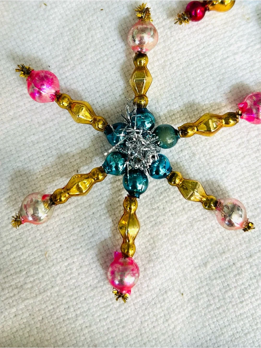 Mini Vintage repurposed mercury, glass bead flowers holiday Christmas ornaments